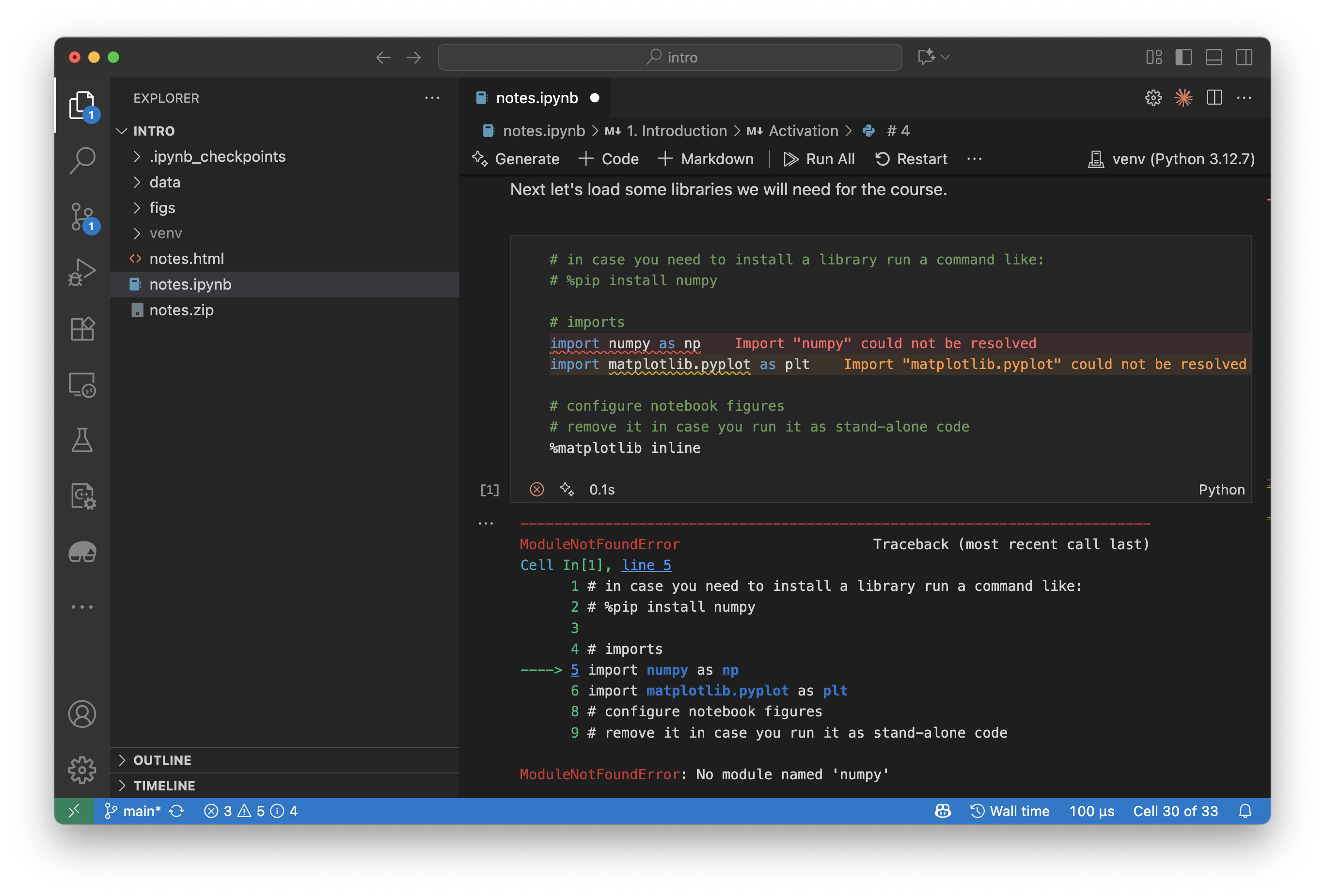 VS Code: package missing error